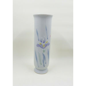 Otagiri Floral Lite Hand Painted Bud Vase With Pink And Blue Iris Flowers